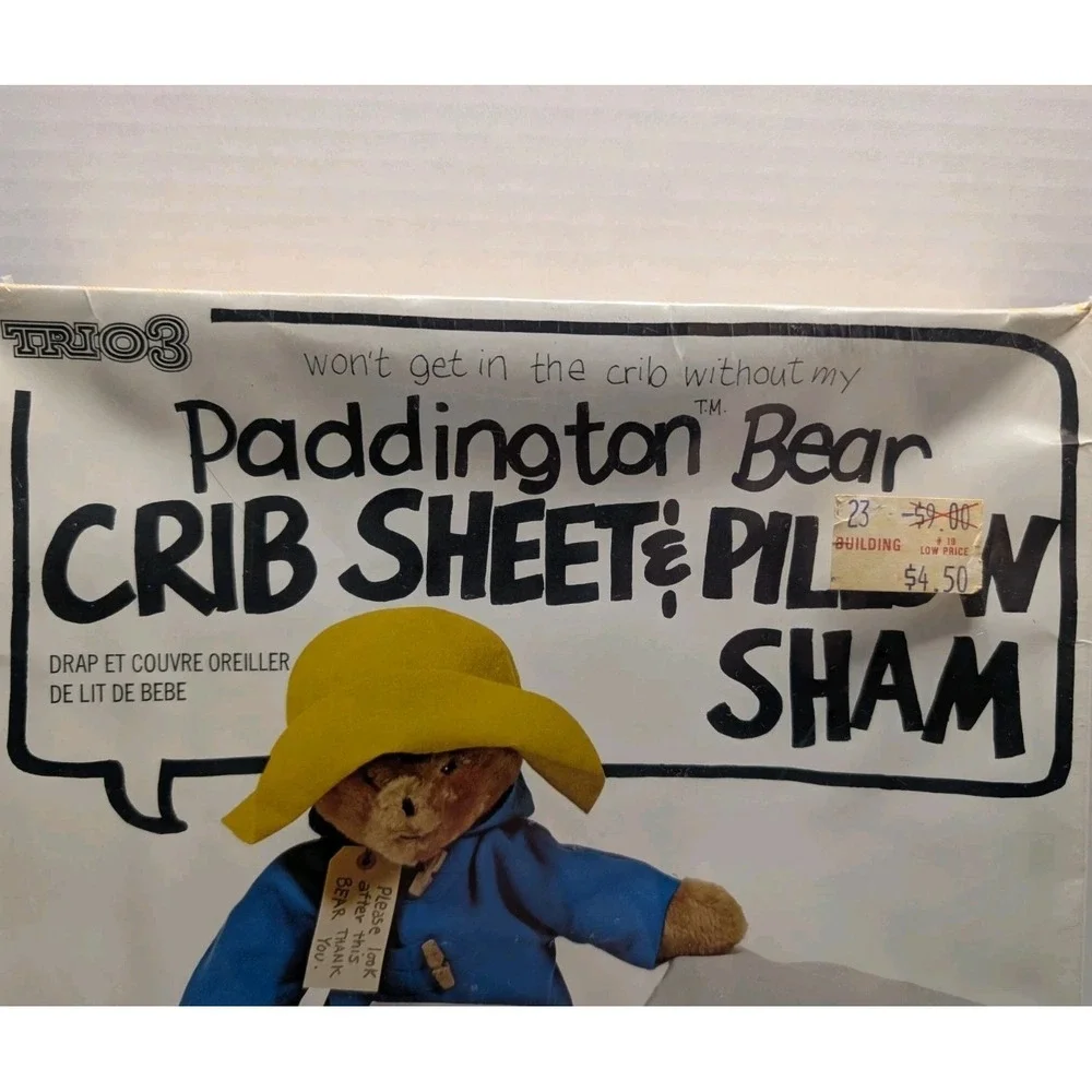 NEW Vtg Paddington Bear Needlepoint Kit Crib Sheet & Pillow Sham Trio 3 1978 USA